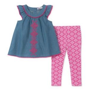 Euc Little Girl Chambray & Pink Outfit, Size 5